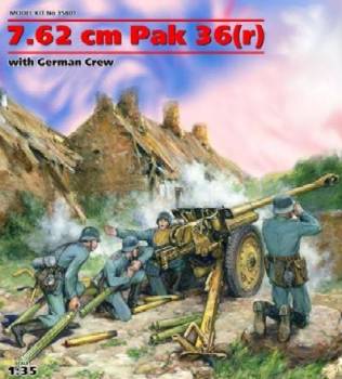 WWII German 7.62cm PaK 36(r) Gun with 4 Crew