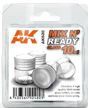 AK Interactive Mix N Ready 10ml Empty Bottles w/Lids (4)