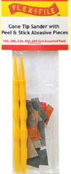 Cone Tip Sander Applicator Handle w/Peel & Stick Abrasives (3ea. 5 diff grits)