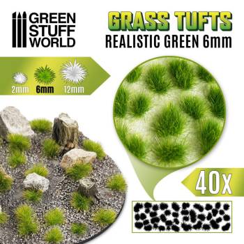 Green Stuff World Static Grass Tufts - 6mm self-adhesive - REALISTIC GREEN