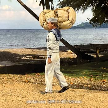 Jack Tars & Leathernecks Collection: U.S.N. Sailor in Whites with Seabag and Hammock 1920-41