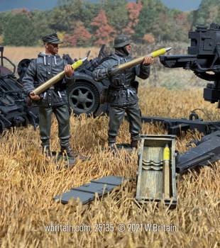 WW2: German 2 Man Flak Crew with Open Crate And High Explosive Shells, 1942-45