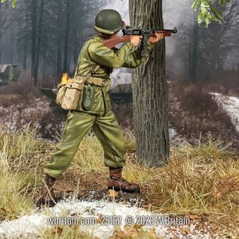 WW2: U.S. Infantryman Standing Firing Thompson From Shoulder 1944-45