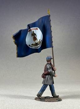 American Civil War: Confederate in Frock Coat Marching with State of Virginia Flag