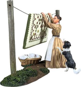 Village Green: You Are Really Not Helping! Woman Hanging Quilt with Playful Dog, 1855-68