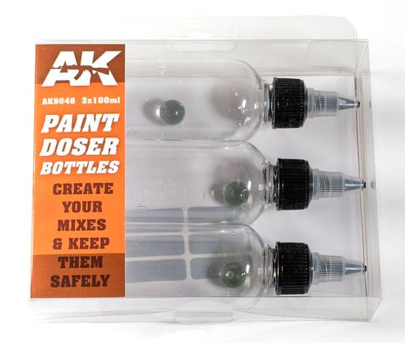 AK Interactive Paint Doser 100ml Bottles w/Stainless Steel Shaker Ball