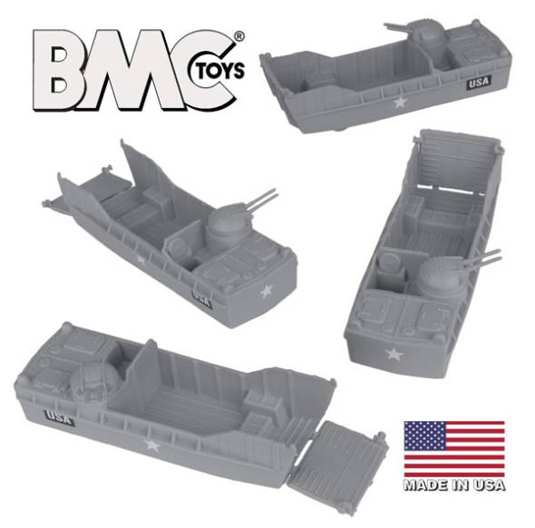 BMC Classic Marx Landing Craft - 4pc Gray Plastic Army Men Boat Vehicles