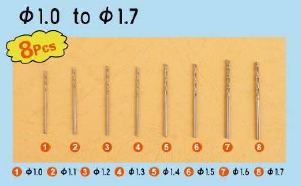 Twist Drilling Auger Bit Set #2 (8pcs): 1.0mm-1.7mm