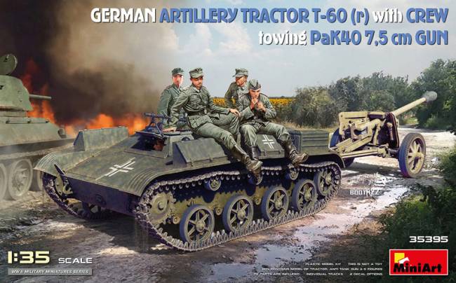 German Artillery Tractor T-60(r) with Crew Towing PaK40 7.5cm Gun