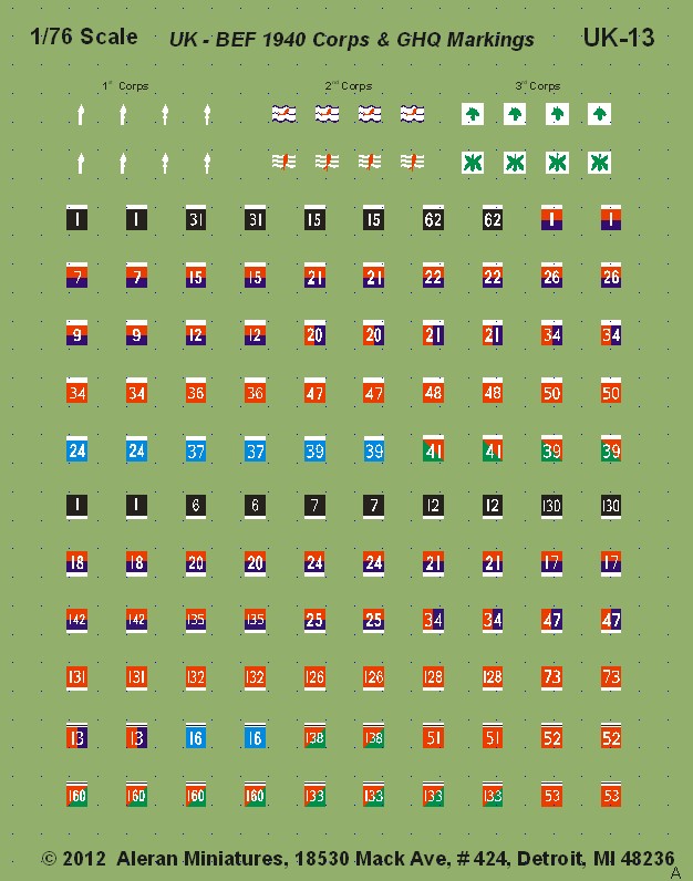 WWII BEF 1940 Corps and GHQ Markings