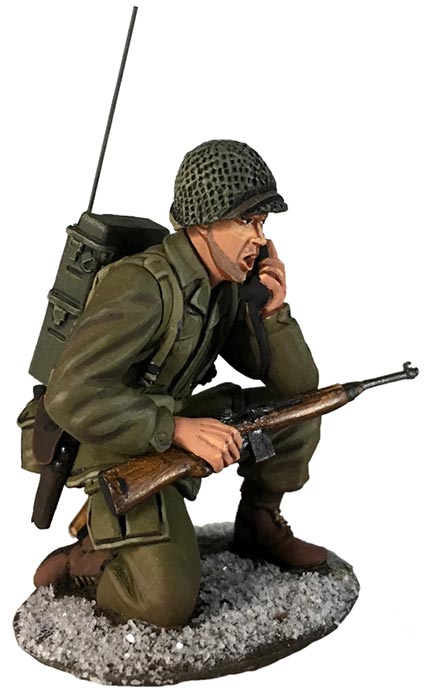 WW2: US 101st Airborne in M-43 Jacket Kneeling with SCR300 Radio, Winter 1944-45