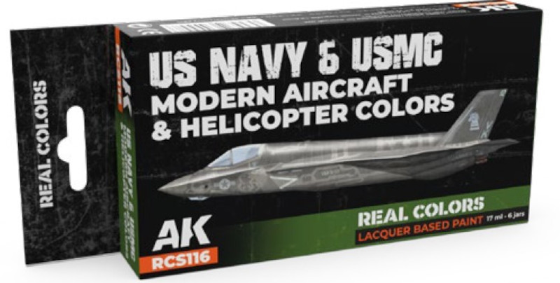 Real Colors: US Navy & USMC Modern Aircraft & Helicopter Acrylic Lacquer Paint Set (6) 17ml Bottles