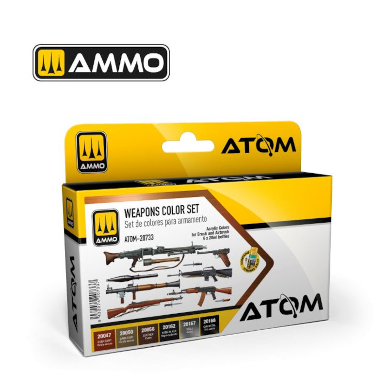 Ammo By Mig ATOM Acrylic Paint : Weapons Acrylic Paint Set (6 Colors) 20ml Bottles