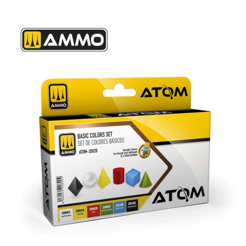 Ammo By Mig ATOM Acrylic Paint : Basic Acrylic Paint Set (6 Colors) 20ml Bottles