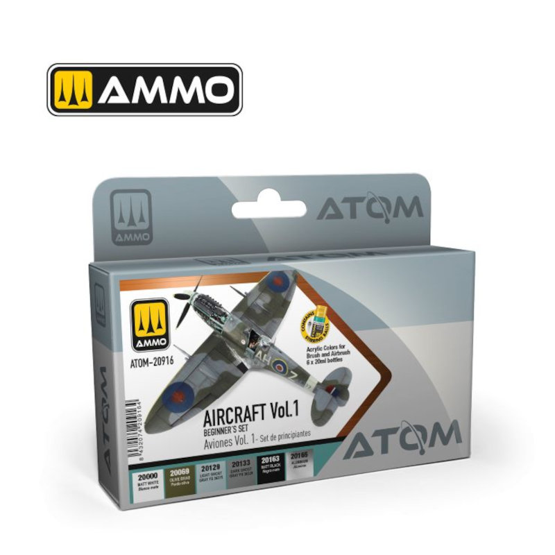 Ammo By Mig ATOM Acrylic Paint : Aircraft Vol. 1 Beginner's Acrylic Paint Set (6 Colors) 20ml Bottles