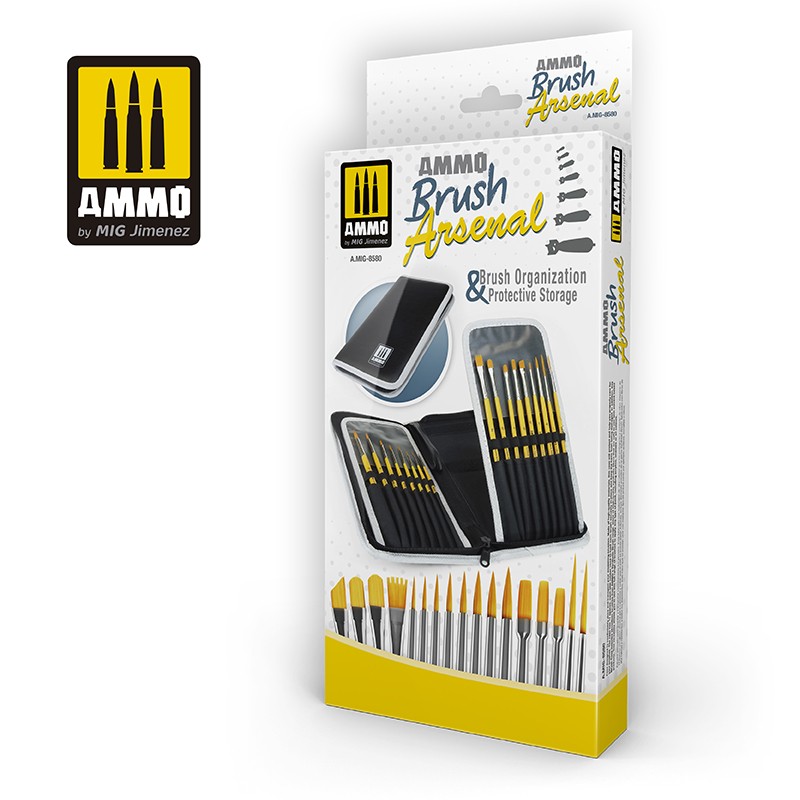 Ammo By Mig Brush Arsenal - Brush Organization & Protective Storage with 17 Brushes