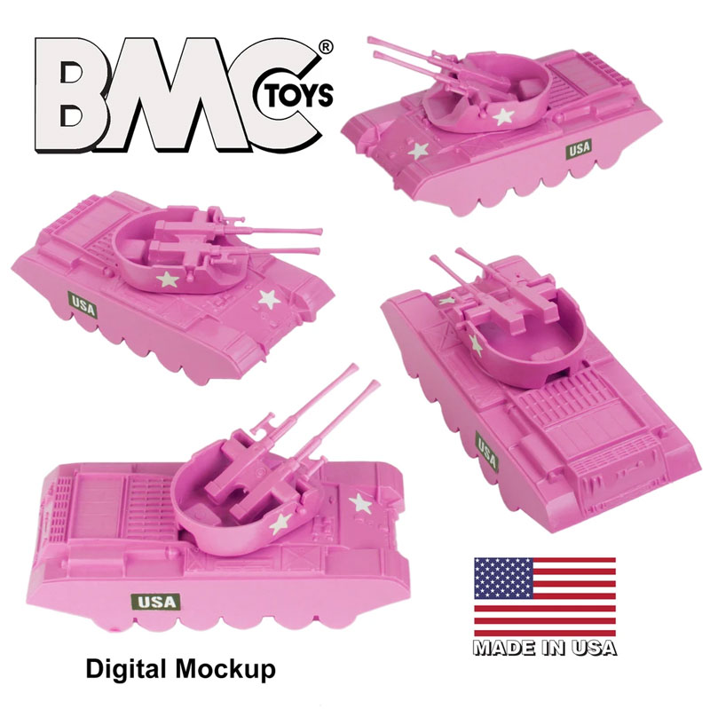Classic Payton Anti-Aircraft Tanks - 4pc Pink Plastic Army Men Vehicles