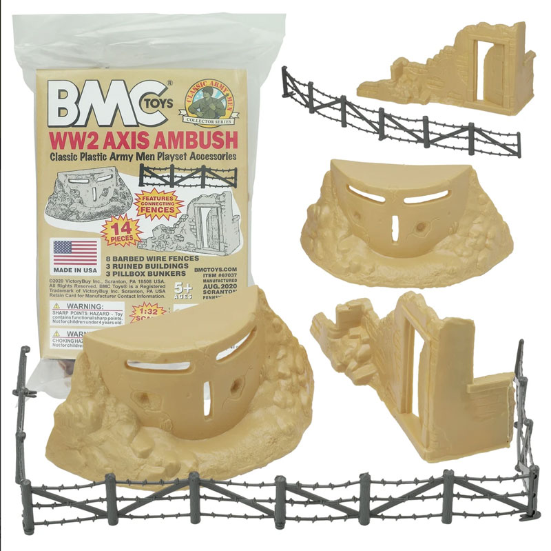 Classic Marx Axis Ambush - 14pc Tan Plastic Army Men Playset Accessories