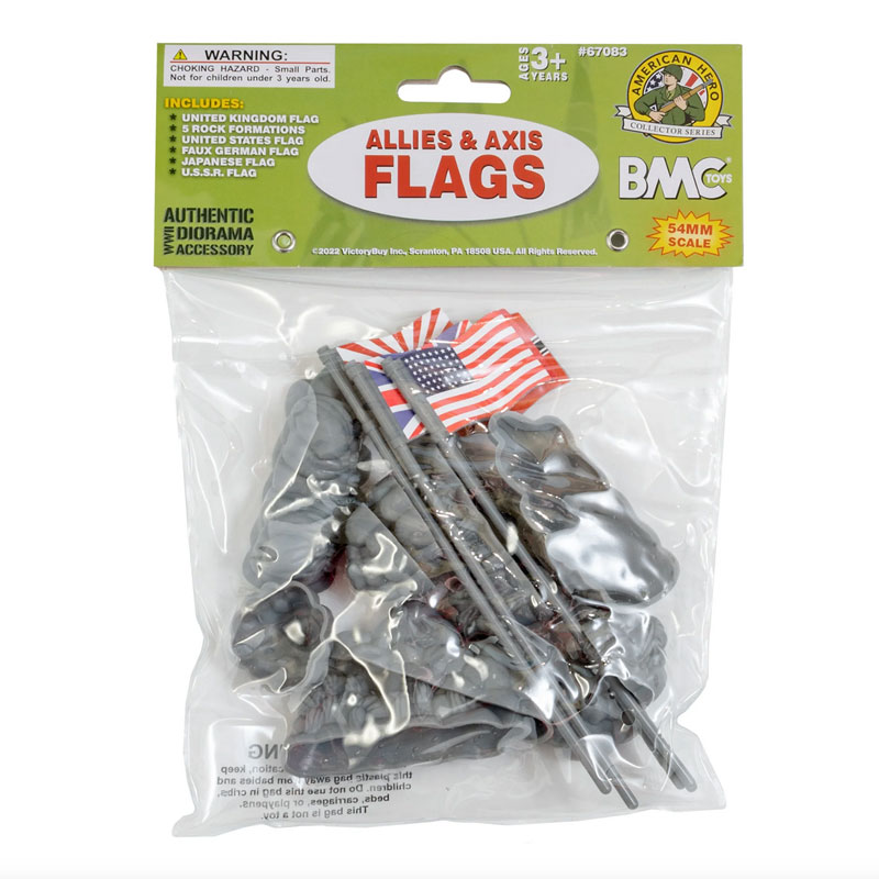 BMC WW2 Allies and Axis Plastic Army Men Flags 10pc