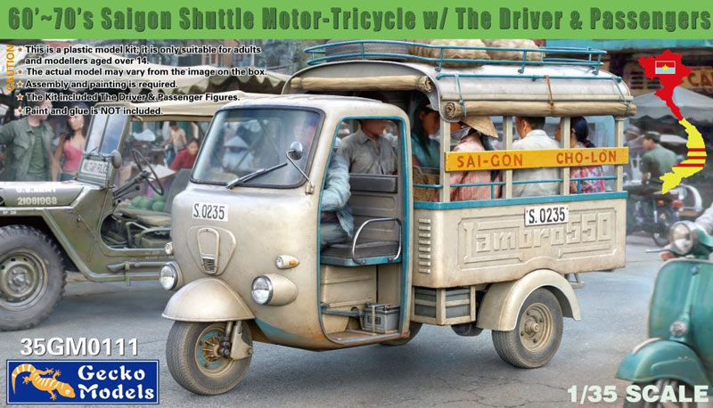 1960-70s Vietnam Saigon Shuttle Tricar w/Driver & Passengers