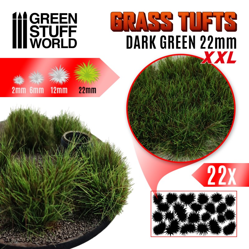 Green Stuff World Static Grass Tufts XXL - 22mm Self-Adhesive - Dark Green