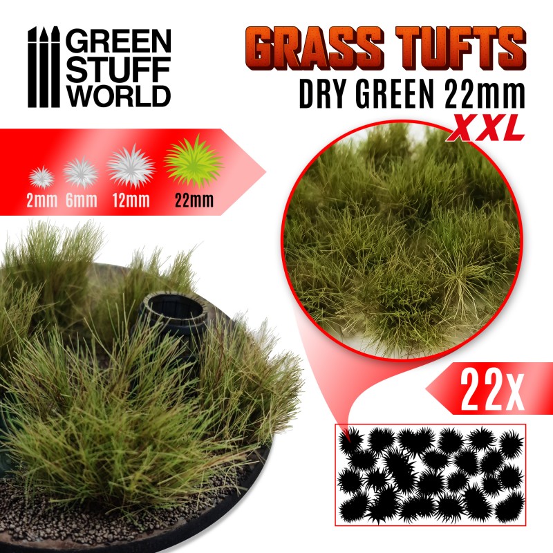 Green Stuff World Static Grass Tufts XXL - 22mm Self-Adhesive - Dry Green