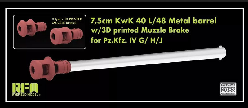 Rye Field 7.5cm KwK 40 L/48 Metal Barrel for Panzer IV Ausf.G/H/J