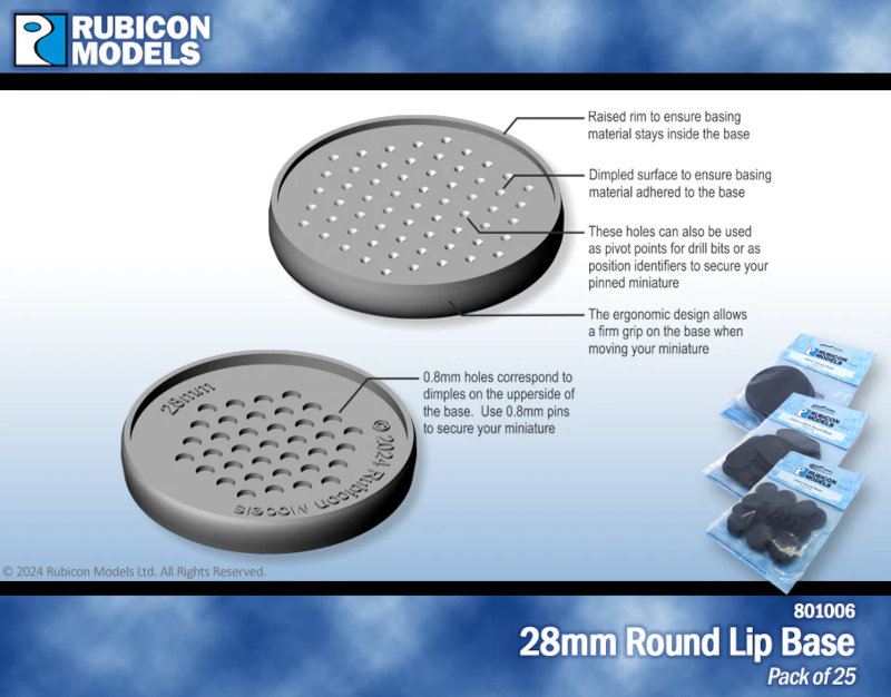 Rubicon 28mm Round Lip Base (25 bases)