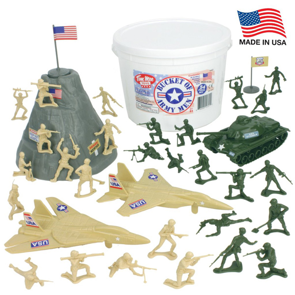 BUCKET of ARMY MEN: Tan vs Green 54pc Soldier Playset