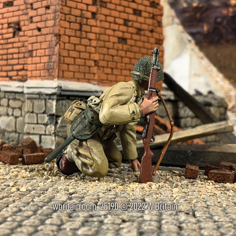 WW2: U.S. Infantryman Kneeling Watching for Movement 1943-45