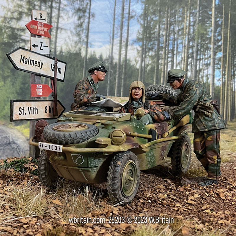 WW2: Kaiserbaracke Crossroads Type 166 Schwimmwagen 1st SS, Ardennes 1944-45