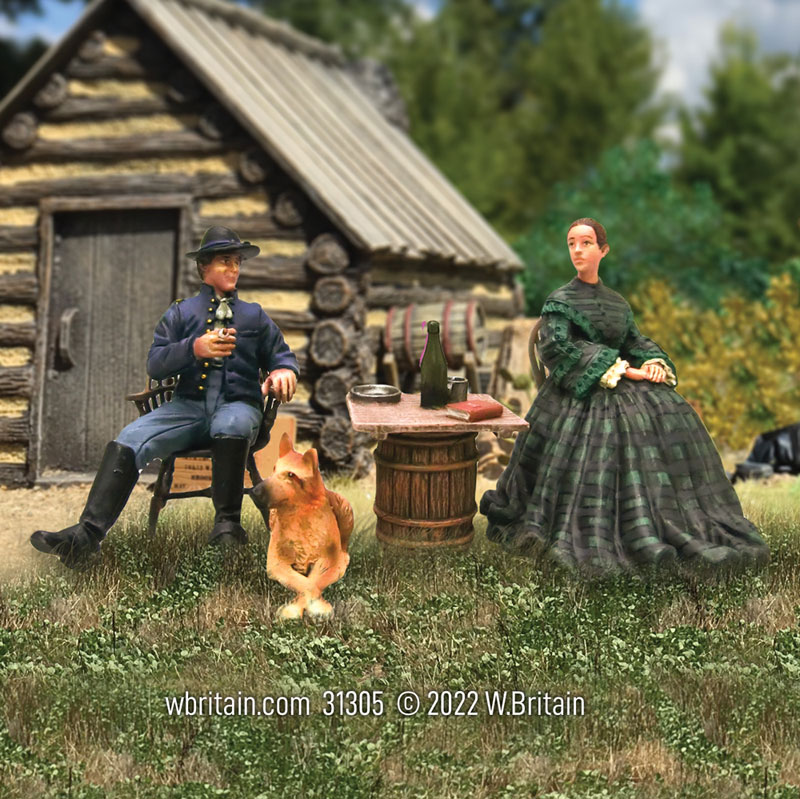 American Civil War: A Welcome Visitor from Home Union Officer his Wife and Dog