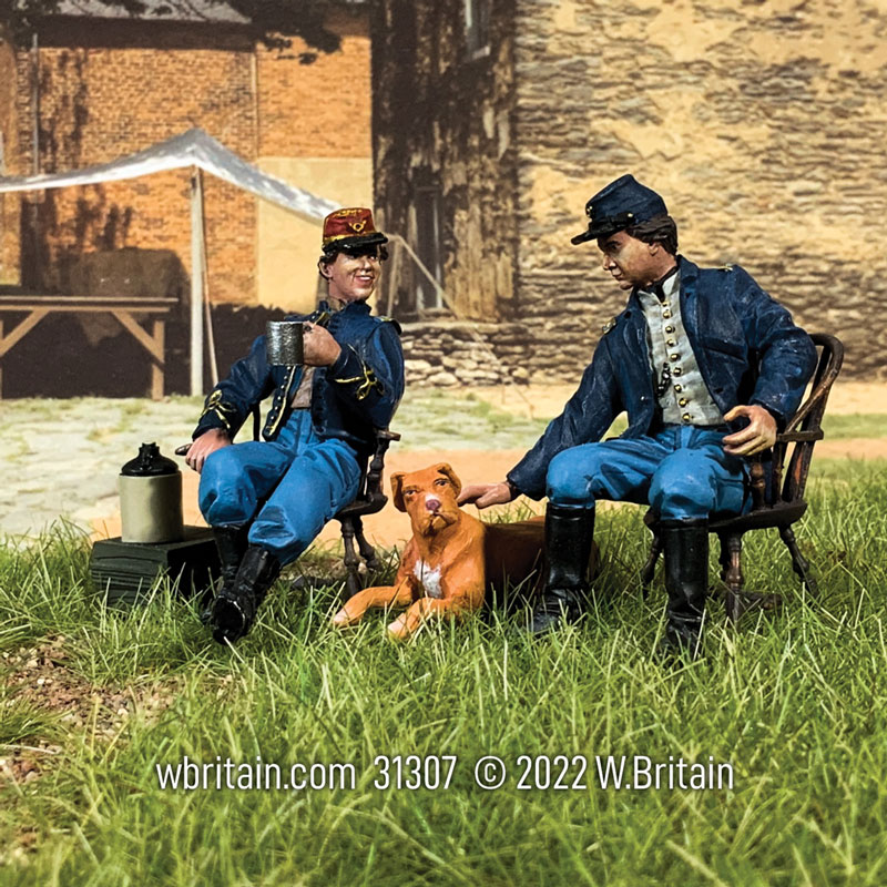 American Civil War: Good Friends and Good Conversation - Two Seated Union Officers with Dog