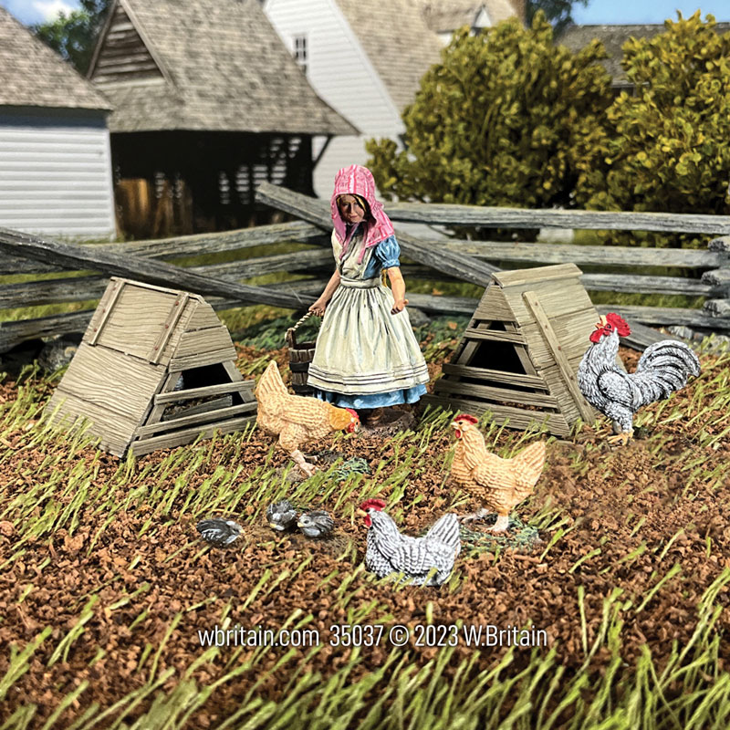 Village Green: Here, Chick, Chick, Chick Amy Feeding Chickens with Chicken Shelters 1855-68